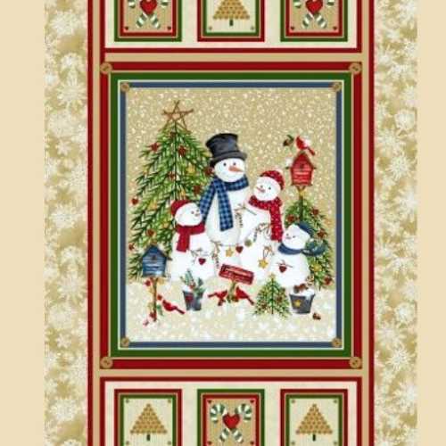 Winterly Wonderful Christmas Snowman Fabric Panel - The Homespun Loft