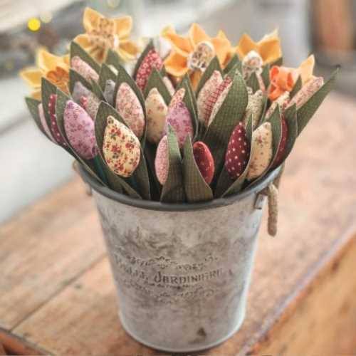 Country Fabric Flower Bouquet of Tulips Yellows - The Homespun Loft
