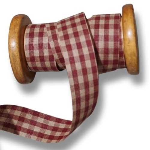 22mm Primitive Burgundy and Tan Homespun Ribbon - The Homespun Loft