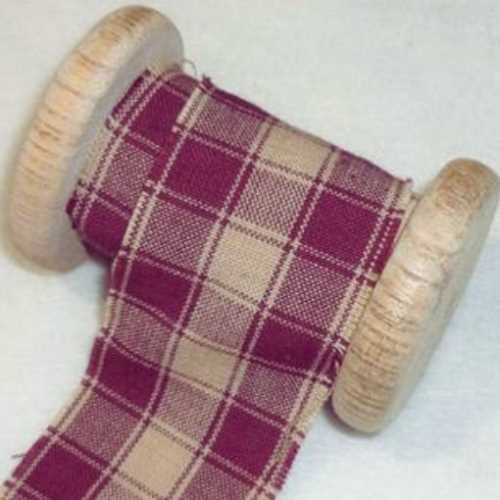 Country Burgundy Tan Homespun Fabric Ribbons - The Homespun Loft