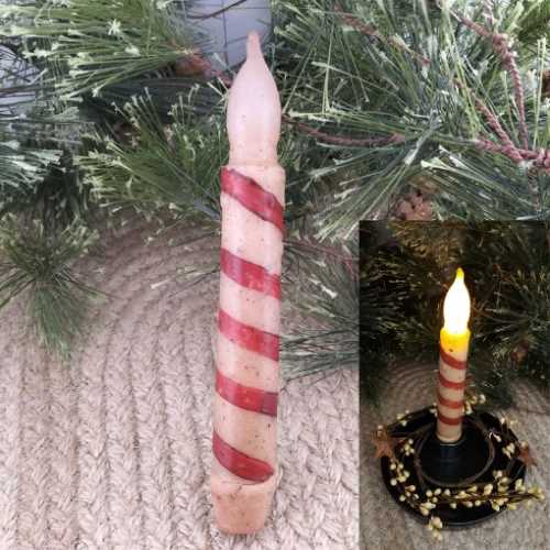 Primitive Candy Cane Light Up Battery Candle - The Homespun Loft