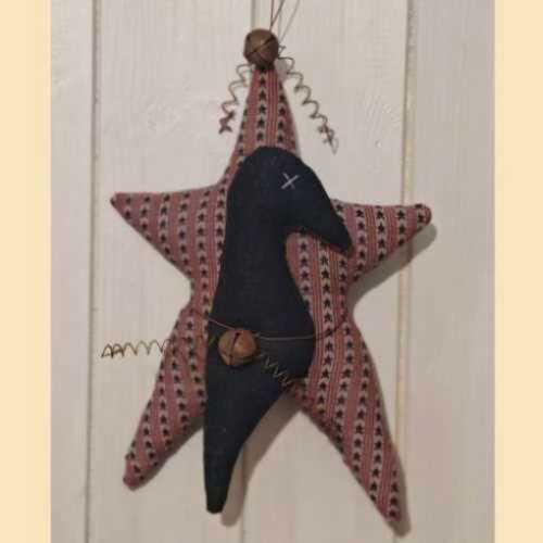 10" Primitive Crow and Homespun Star Hanger - The Homespun Loft