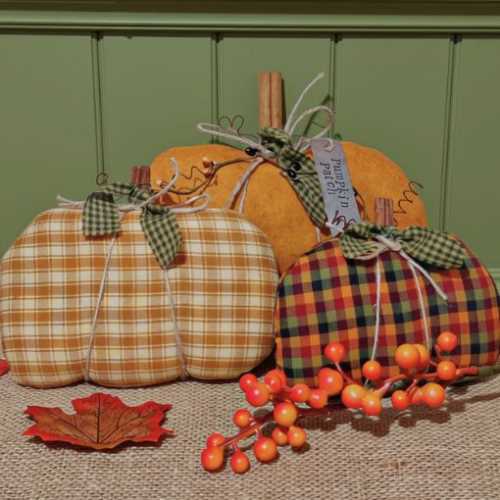 Set of 3 Handmade Fabric Autumn Pumpkins - The Homespun Loft