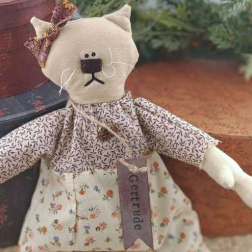 12" Handmade GERTRUDE Fabric Kitty Cat Doll - The Homespun Loft