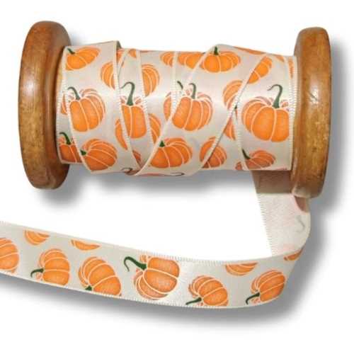 16mm Autumn Fall Pumpkin Satiny Ribbon - The Homespun Loft