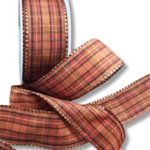 40mm Autumn Brown Copper Checked Ribbon - The Homespun Loft