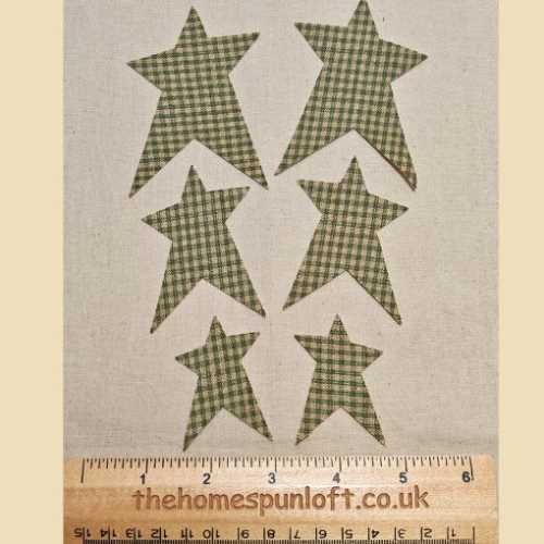 6 IRON ON Green Primitive Homespun Star Die Cuts - The Homespun Loft
