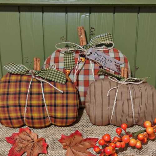 Set of 3 Handmade Primitive Autumn Pumpkins - The Homespun Loft