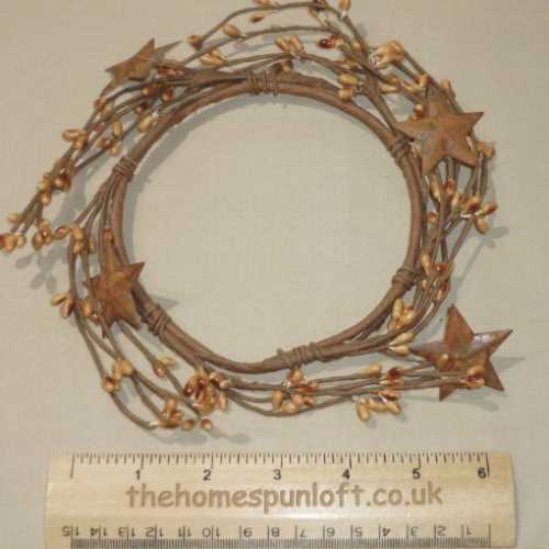 5" Mustard Pip Berry Candle Ring with Rusty Stars - The Homespun Loft