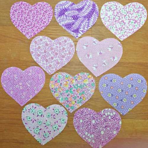 10 Lilac Cotton Fabric Heart Die Cut Shapes - The Homespun Loft