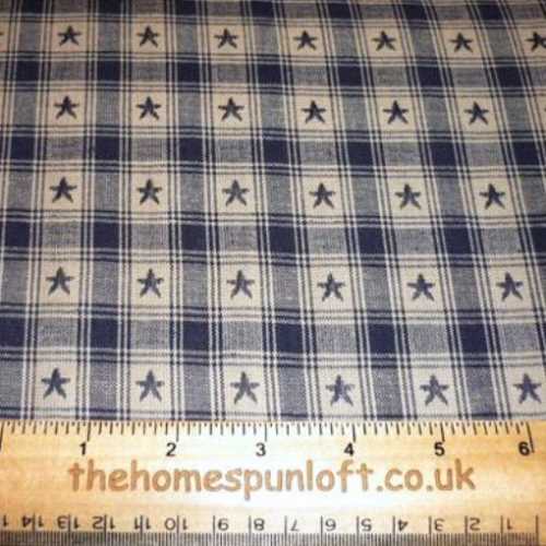Primitive Navy Tan Star Homespun Fabric - The Homespun Loft