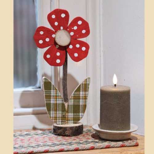 Sweetheart Rustic Painted Wooden Red Flower - The Homespun Loft