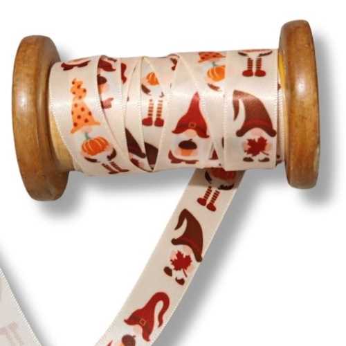 16mm Autumn Fall Cute Gnome Satiny Craft Ribbon - The Homespun Loft