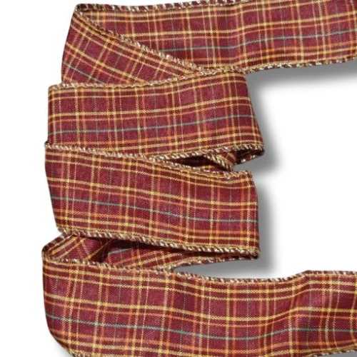 38mm Autumn Browns Gold Checked Wired Ribbon - The Homespun Loft