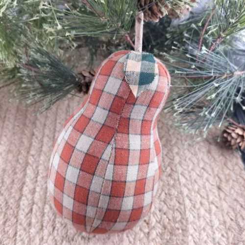 Primitive Checked Homespun Fabric Pear - The Homespun Loft