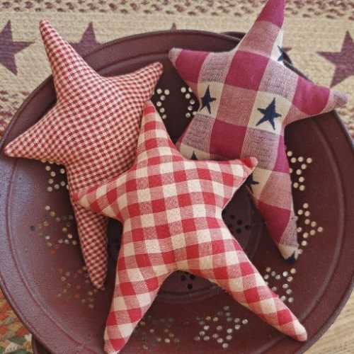 8" Primitive Homespun Checked Star Bowl Filler - The Homespun Loft