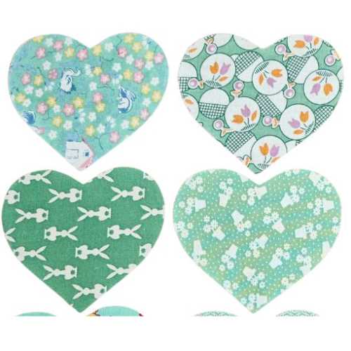 16 Green Cotton Fabric Heart Die Cut Shapes - The Homespun Loft