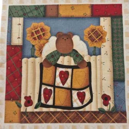 8" Country Bear Heart Fabric Panel by Leslie Beck - The Homespun Loft