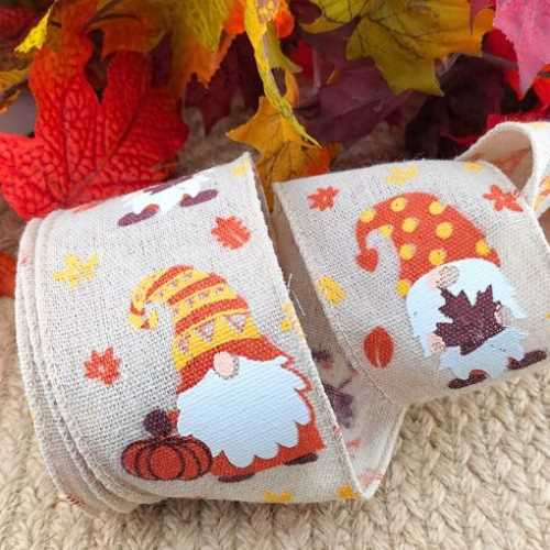 1 Yard Cute Autumn Gnome Ribbon - The Homespun Loft