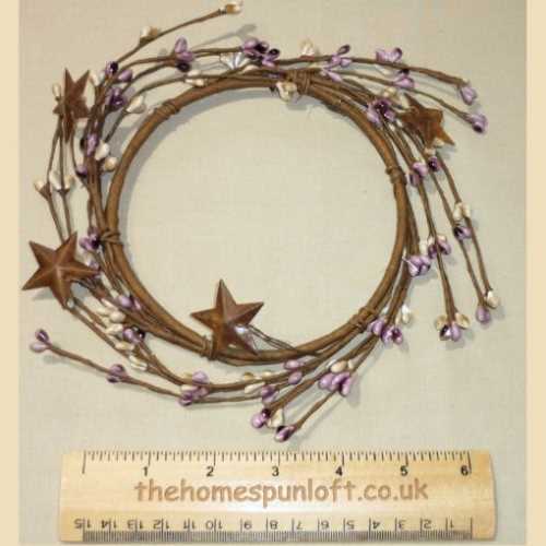 5" Mauve Cream Pip Berry Candle Ring Rusty Stars - The Homespun Loft