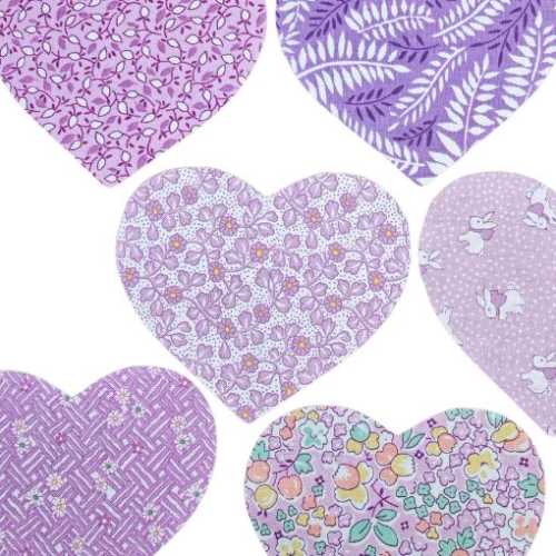 10 Lilac Cotton Fabric Heart Die Cut Shapes - The Homespun Loft