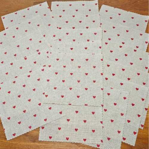 18 x 6" Heart Linen Squares Sewing Craft Patchwork - The Homespun Loft