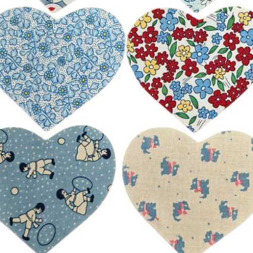 16 Blue Cotton Fabric Heart Die Cut Shapes - The Homespun Loft