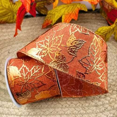 1 yard Autumn Foil Leaf Ribbon - The Homespun Loft