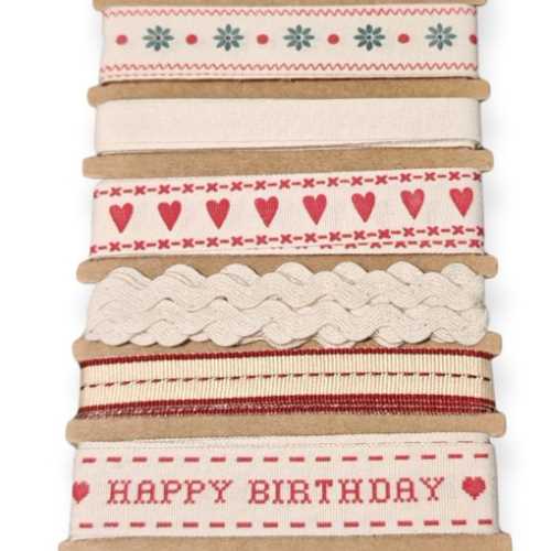 Set of 6 Primitive Country Style Ribbons - The Homespun Loft