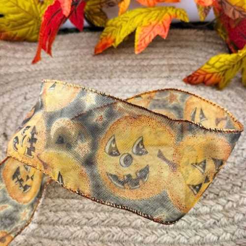 1 Yard Glitter Pumpkin Halloween Wired Ribbon - The Homespun Loft