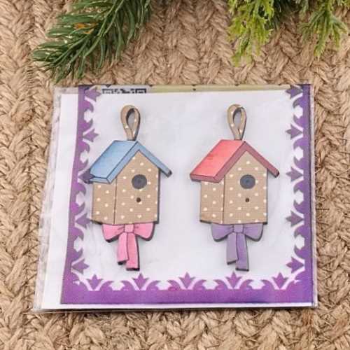 Pair of Birdhouse Wooden Sew Thru Buttons - The Homespun Loft