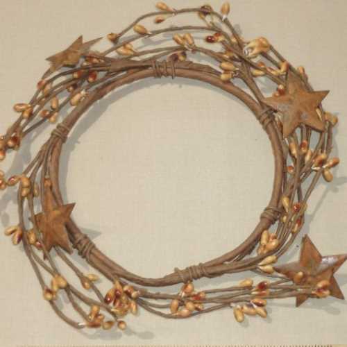 5" Mustard Pip Berry Candle Ring with Rusty Stars - The Homespun Loft