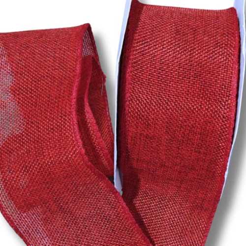 63mm Burgundy Wired Hessian Ribbon - The Homespun Loft