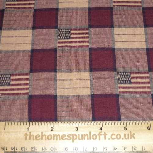 American Burgundy and Tan USA Flag Homespun Fabric - The Homespun Loft