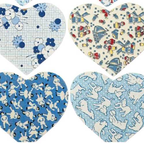16 Blue Cotton Fabric Heart Die Cut Shapes - The Homespun Loft