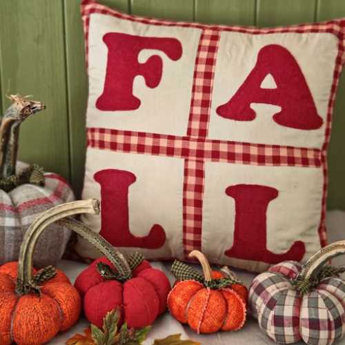 14" Handmade FALL Homespun Cushion Autumn Decor - The Homespun Loft