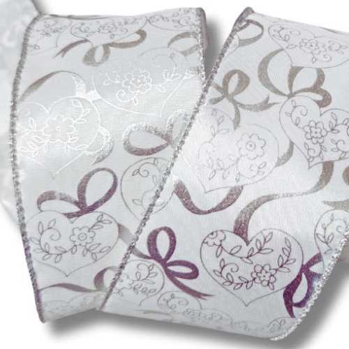 63mm Heart and Bows Silver Ribbon Wedding - The Homespun Loft