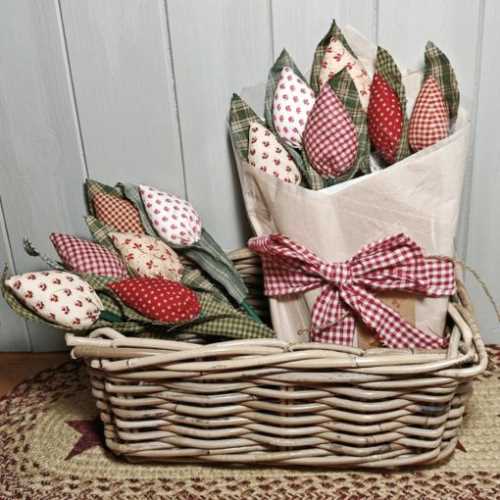 Country Fabric Flower Bouquet of Mixed Tulips - The Homespun Loft