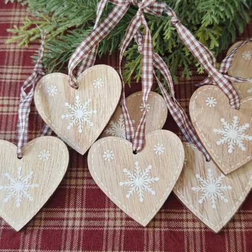 Wooden Heart with Snowflake Christmas Decoration - The Homespun Loft