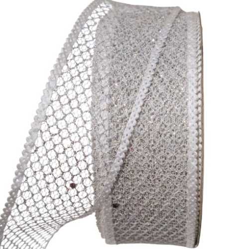 40mm Silver Sparkly Mesh Ribbon - The Homespun Loft