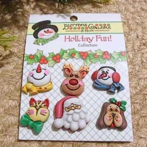 6 Holiday Fun Christmas Santa and Friend Buttons - The Homespun Loft