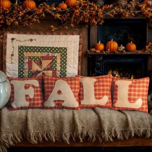Set of 4 FALL Autumn Primitive Mini Cushions - The Homespun Loft