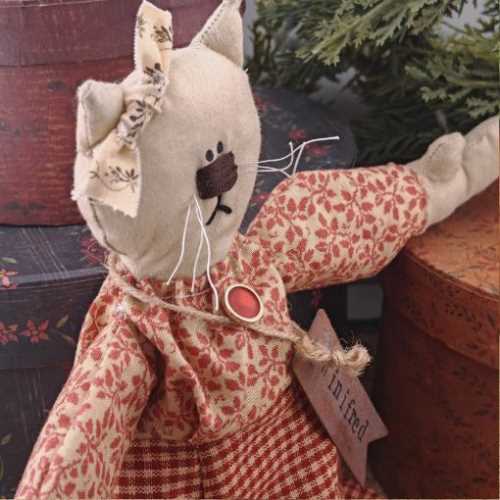 12" Handmade WINIFRED Fabric Kitty Cat Doll - The Homespun Loft