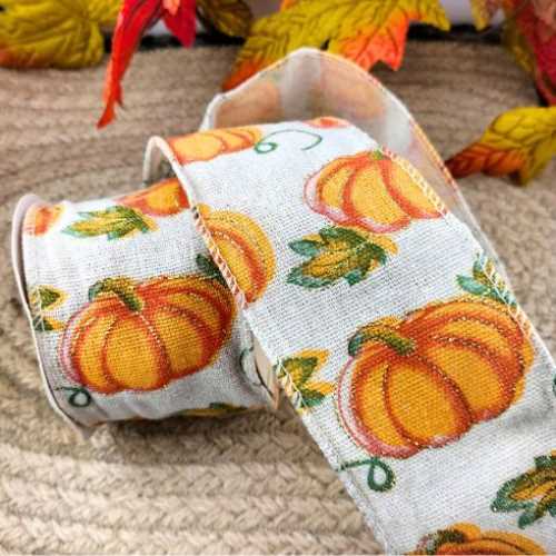 Glittery Autumn Pumpkin Wired Ribbon - The Homespun Loft