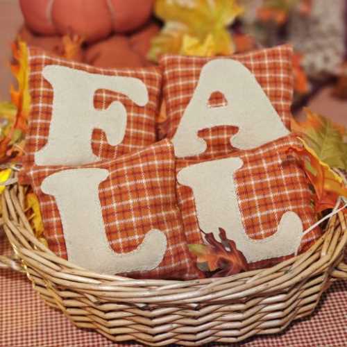 Set of 4 FALL Autumn Primitive Mini Cushions - The Homespun Loft