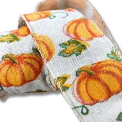 60mm Glittery Autumn Pumpkin Wired Ribbon - The Homespun Loft