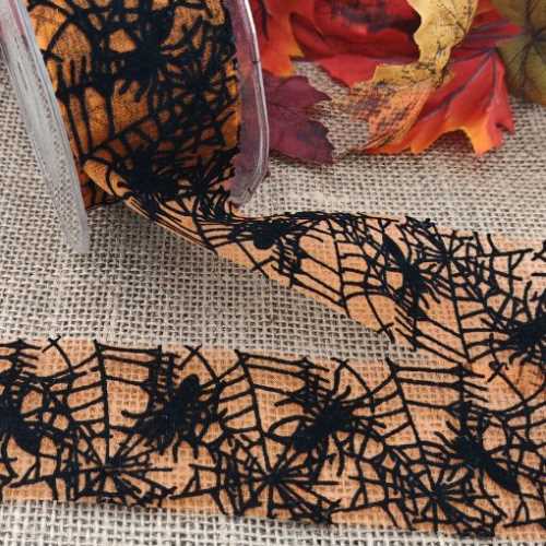 Spider's Web Velvet Organza Halloween Ribbon - The Homespun Loft