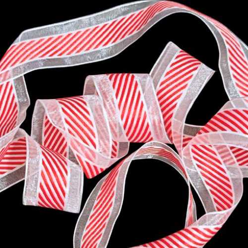 38mm Candy Cane Organza Stripe Christmas Ribbon - The Homespun Loft