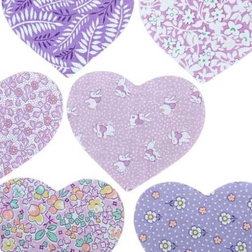 10 Lilac Cotton Fabric Heart Die Cut Shapes - The Homespun Loft