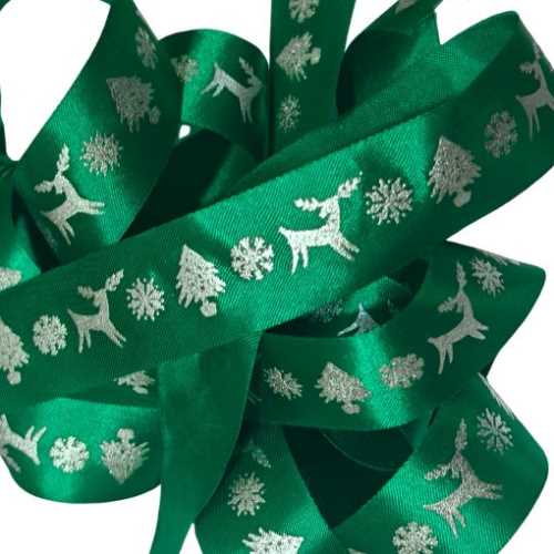 24mm Green Silver Christmas Ribbon - The Homespun Loft
